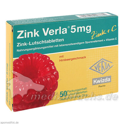 Zink Verla 5 mg Himbeer Lutschtabletten,50 Stk. Цинк Верла 5 мг малиновые пастилки,50 шт.