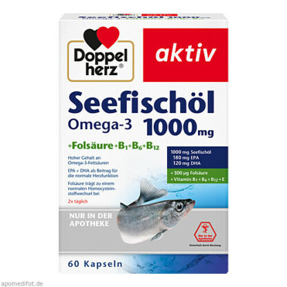 Doppelherz Seefisch?l Omega-3 1000mg + Fols?ure,60 Stk. Доппельгерц жир морской рыбы Омега-3 1000мг + фолиевая кислота,60 шт.