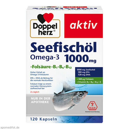 Doppelherz Seefisch?l Omega-3 1000mg + Fols?ure,120 Stk. Доппельгерц жир морской рыбы Омега-3 1000мг + фолиевая кислота,120 шт.