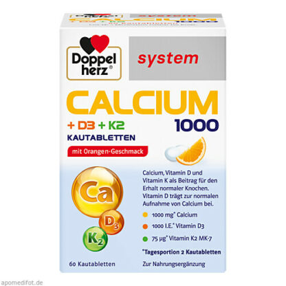 Doppelherz Calcium 1000+D3+K2 system,60 Stk. Система Доппельгерц Кальций 1000+Д3+К2,60 шт.