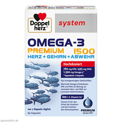 Doppelherz Omega-3 Premium 1500 system,60 Stk. Система Доппельгерц Омега-3 Премиум 1500,60 шт.