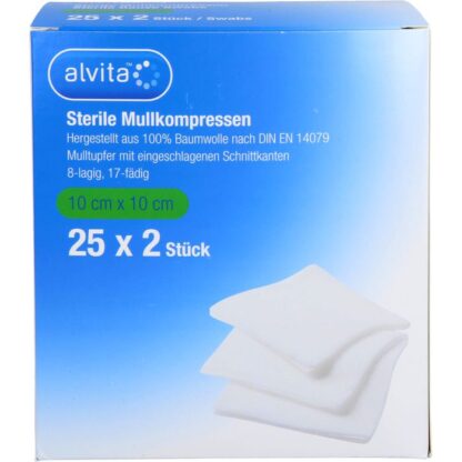 ALVITA Mullkompressen steril 10x10 cm 25X2 St, Компрессы марлевые АЛВИТА стерильные 10х10 см. 25X2 шт.