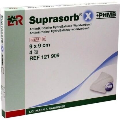 Suprasorb X + PHMB HydroBalance-Wundverband 9x9cm, 4 stc, Супрасорб Х + PHMB, антимикробная повязка для ран 9x9 см, 4 шт