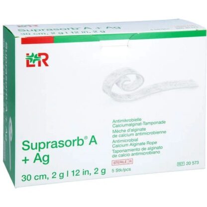 SUPRASORB A+Ag Antimik.Cal.Alginat Tamp.30 cm 2 g 1001 Artikel Medical GmbH 5 Stk., Супрасорб A+Ag, 30 см 2 г, антимикробная повязка из альгината кальция с серебром, 5 шт